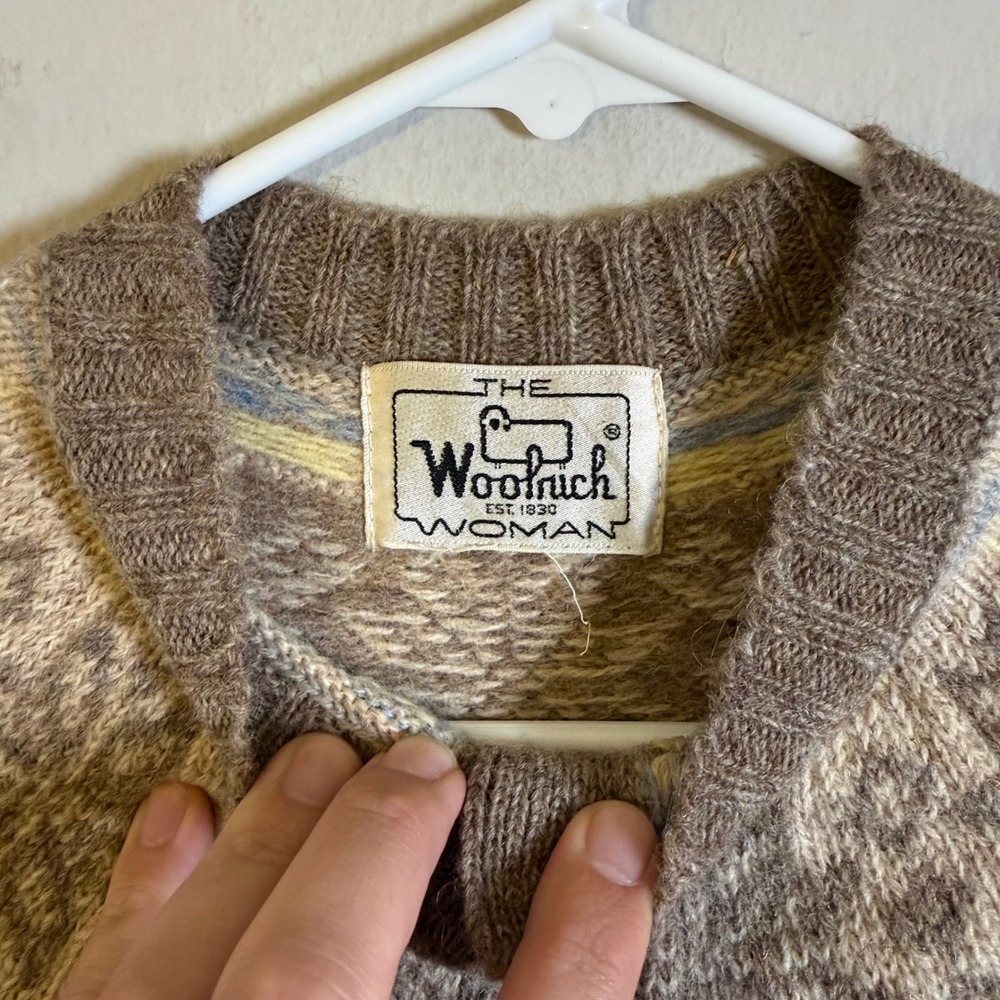 Woolrich Vintage Fair Isle Wool Henley Sweater Brown Snowflake Nordic Womens - Picture 3 of 6